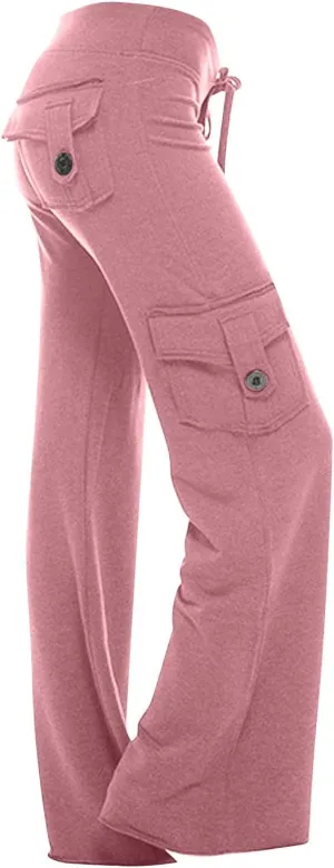 2025 Womens Yoga Leggings Cargo Pants Stretchy Drawstring Elastic Waist Loose Trousers Side Pockets Wide Leg Yoga Leggings