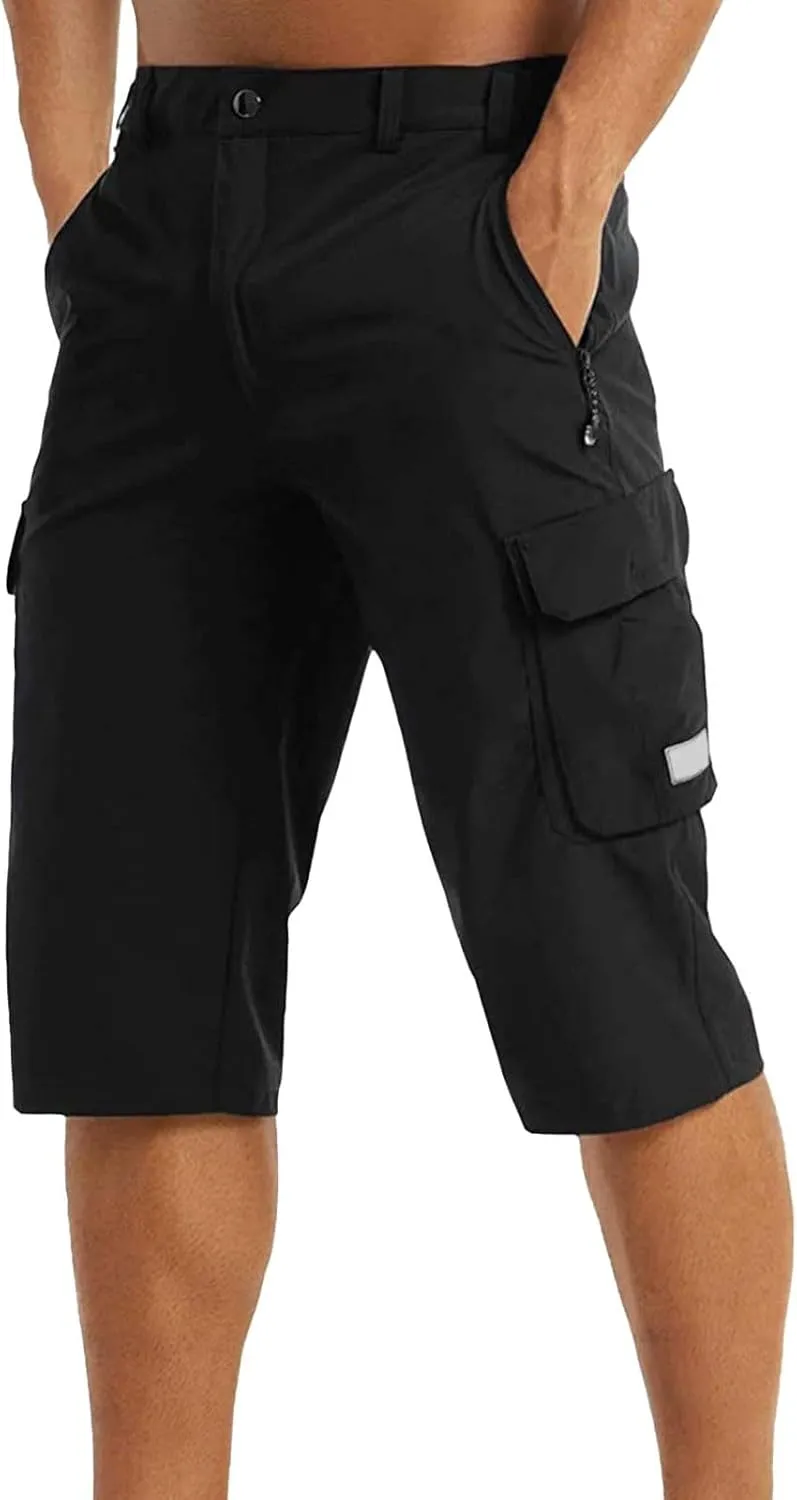3/4 Cargo Shorts for Men Lightweight Outdoor Climbing Hiking Walking Capri Work Shorts with Multi Pockets Athletic Gym Shorts
