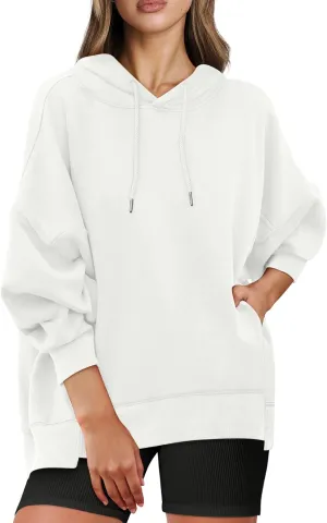 ALIMASHA Hoodies for women trendy Oversized Sweatshirt Casual Long Sleeve Pullover Tunic Tops Outfits soft hoodies for ladies White S