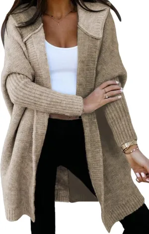 Astylish Women 2025 Open Front Long Sleeve Hooded Knit Cardigan Sweaters Color Block Outwear Coats
