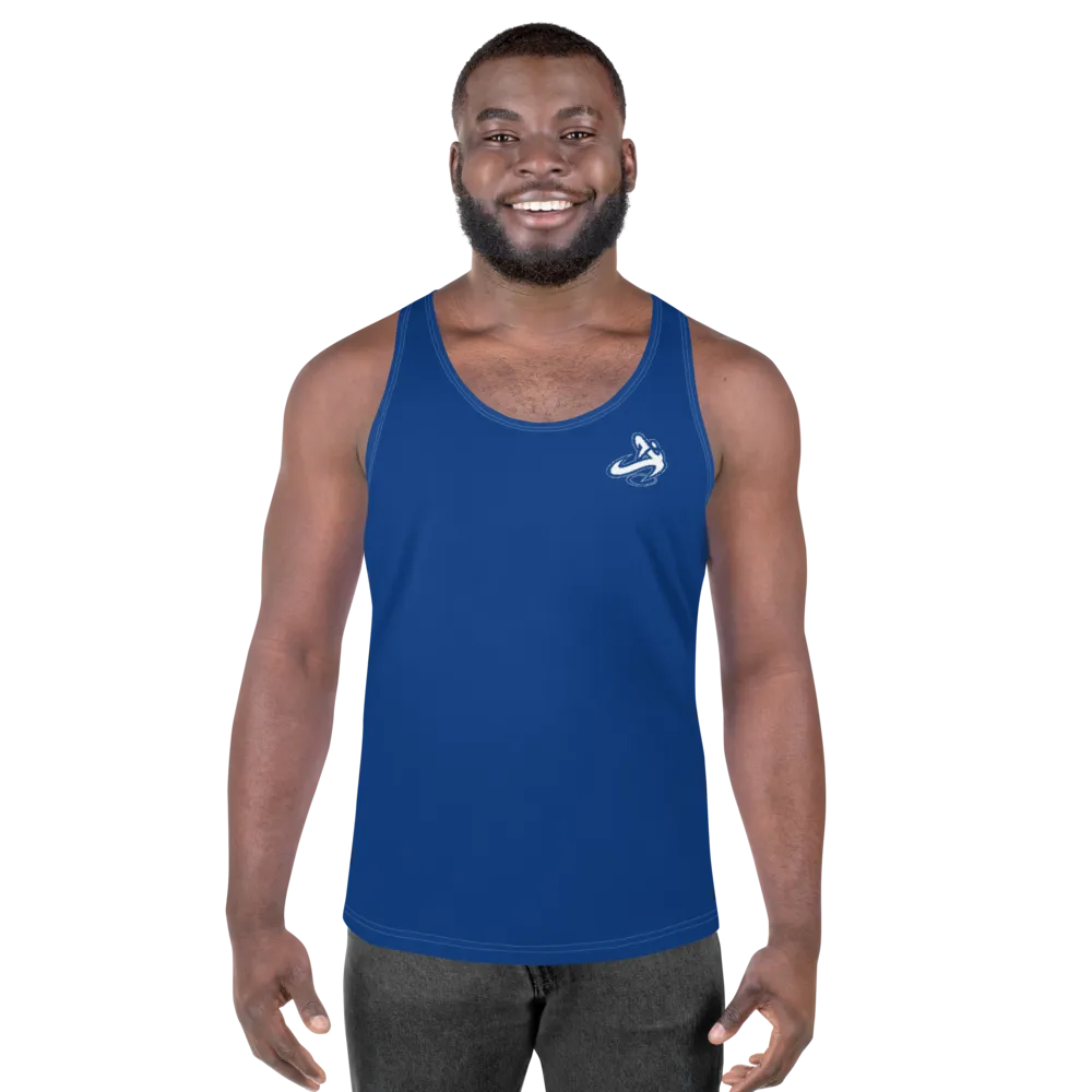 Athletic Apparatus Blue 2 White logo White stitch Unisex Tank Top