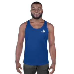 Athletic Apparatus Blue 2 White logo White stitch Unisex Tank Top