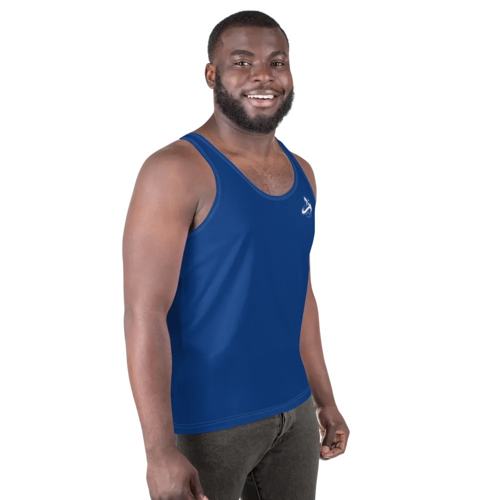 Athletic Apparatus Blue 2 White logo White stitch Unisex Tank Top