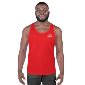 Athletic Apparatus Red 1 White logo White stitch Unisex Tank Top
