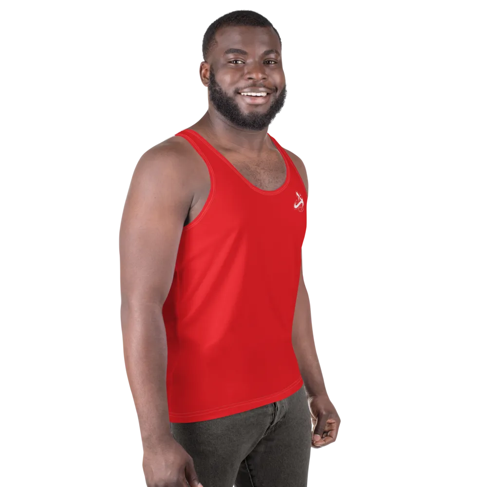 Athletic Apparatus Red 1 White logo White stitch Unisex Tank Top