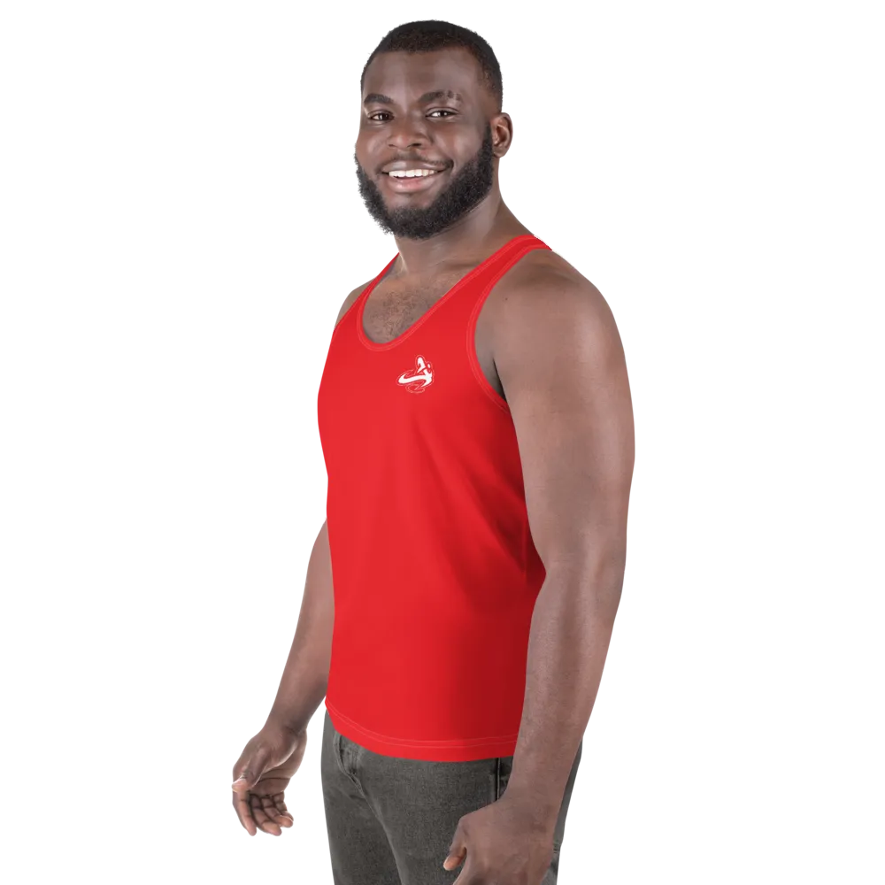 Athletic Apparatus Red 1 White logo White stitch Unisex Tank Top