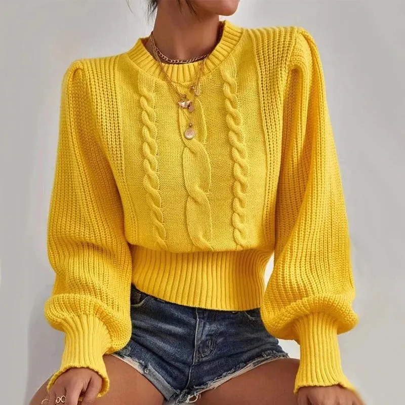 Autumn and Winter Casual Elegant Slash Neck Off shoulder Long Sleeved Knitted Pullover Sweater for Women