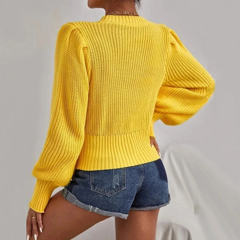 Autumn and Winter Casual Elegant Slash Neck Off shoulder Long Sleeved Knitted Pullover Sweater for Women