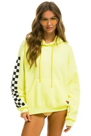 Aviator Nation RELAXED CHECK SLEEVE PULLOVER UNISEX HOODIE - NEON YELLOW
