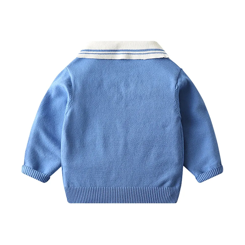 Baby Boys Casual Knitted Long Sleeve Lightweight Sweater - Blue