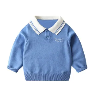 Baby Boys Casual Knitted Long Sleeve Lightweight Sweater - Blue