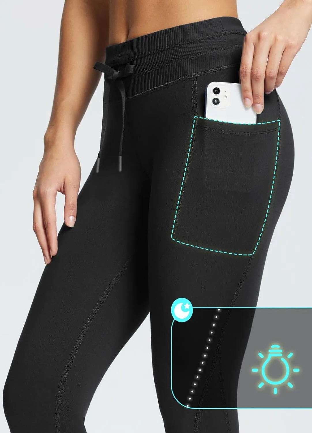 baleaf Women's Fleece Lined High Waisted Leggings Water Resistant Thermal Warm Winter Tights Ski Hiking Pants with Pockets