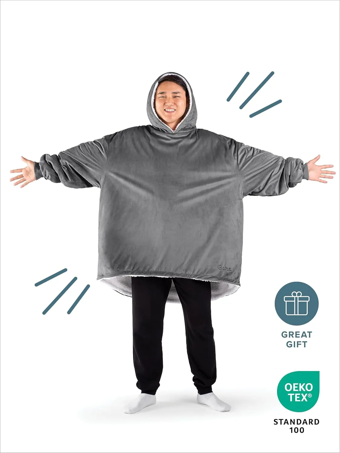 Bare Home Wearable Blanket B-Cozy Hoodie - Soft Plush Sherpa - Warm and Cozy - Oversized Wearable Blanket - Adult & Kid Sizes