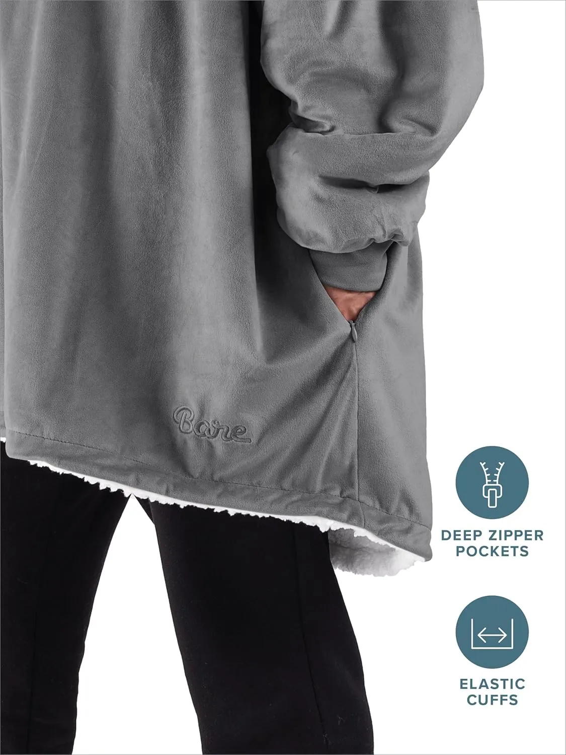 Bare Home Wearable Blanket B-Cozy Hoodie - Soft Plush Sherpa - Warm and Cozy - Oversized Wearable Blanket - Adult & Kid Sizes