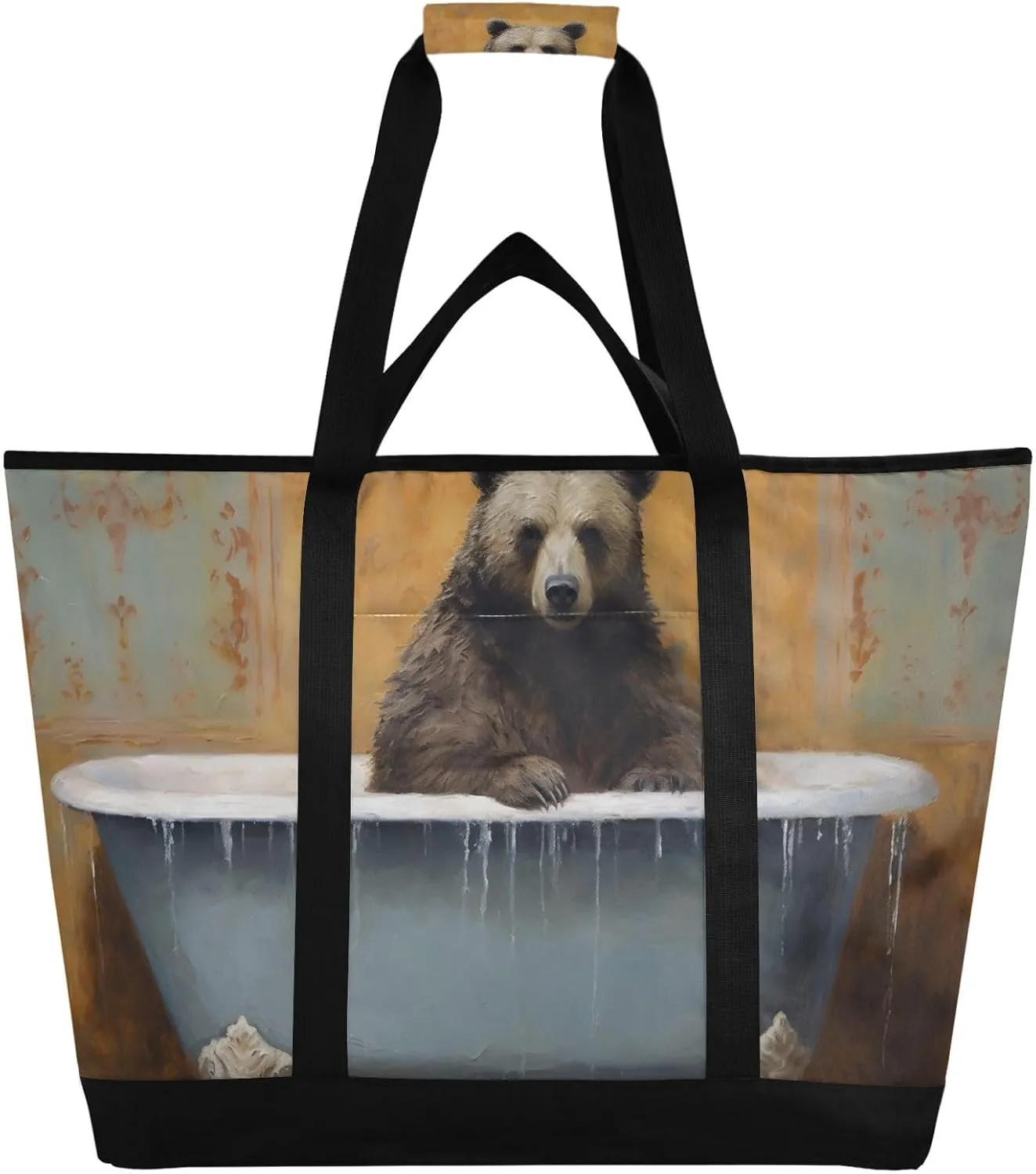 Bathing Bear Cooler Tote Bags Insulated, Insulated Lunch Tote Bag,Cooler Bags for Work Travel Picnic