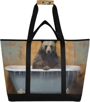 Bathing Bear Cooler Tote Bags Insulated, Insulated Lunch Tote Bag,Cooler Bags for Work Travel Picnic