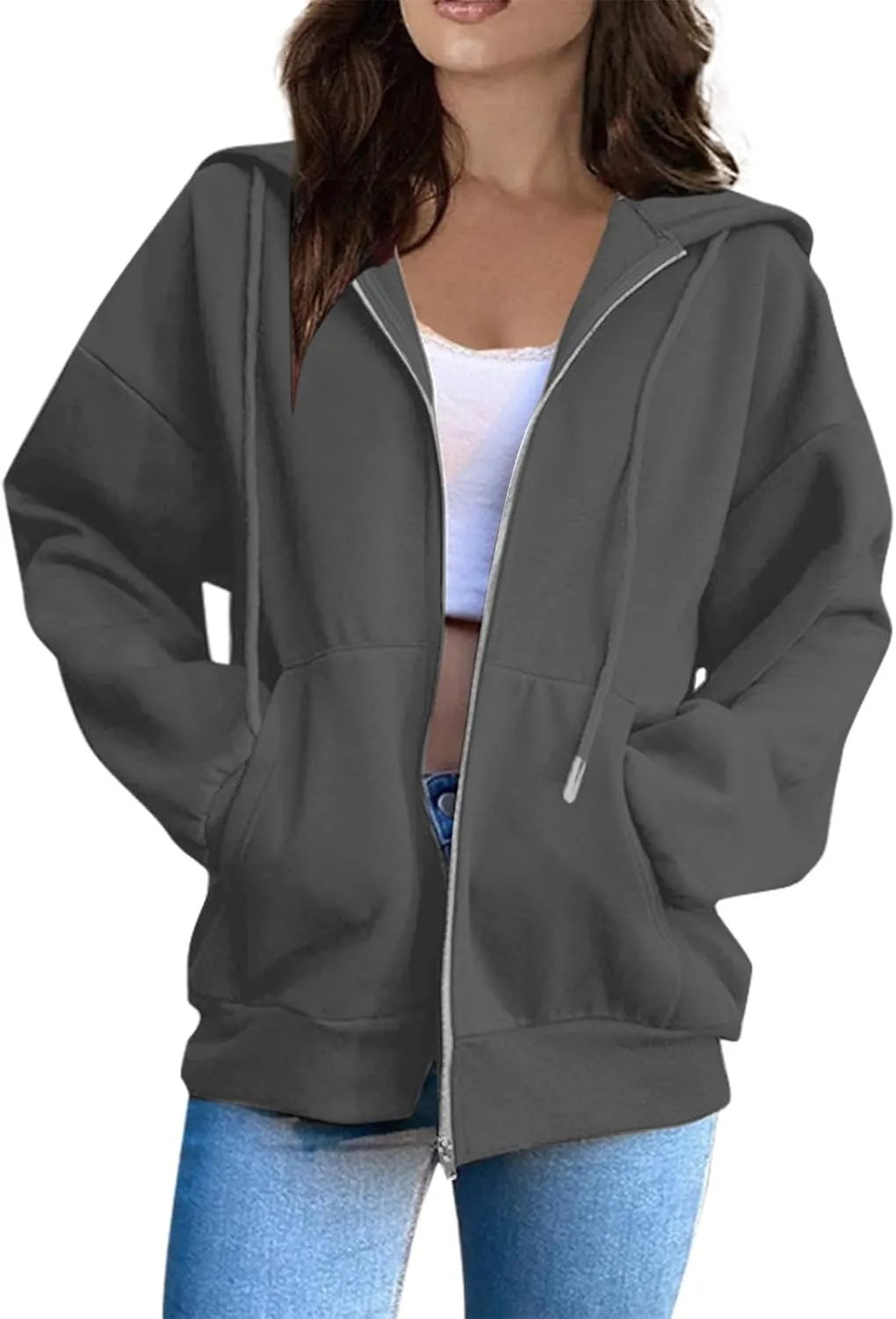 BDNXTV Womens Zip Up Hoodies Long Sleeve Sweatshirts Oversized Sweaters Casual Fashion Jackets Fall Outfits for Women 2024