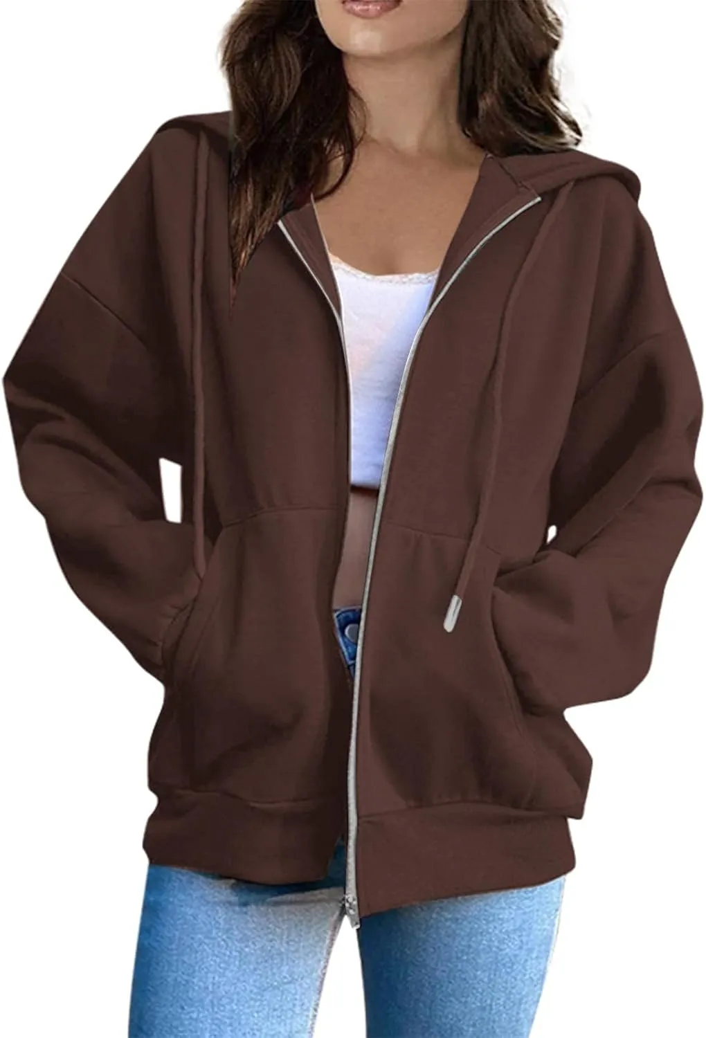 BDNXTV Womens Zip Up Hoodies Long Sleeve Sweatshirts Oversized Sweaters Casual Fashion Jackets Fall Outfits for Women 2024