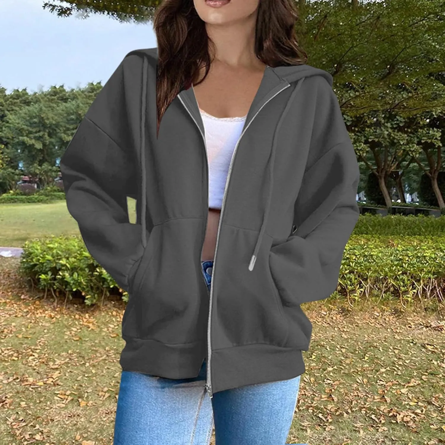 BDNXTV Womens Zip Up Hoodies Long Sleeve Sweatshirts Oversized Sweaters Casual Fashion Jackets Fall Outfits for Women 2024
