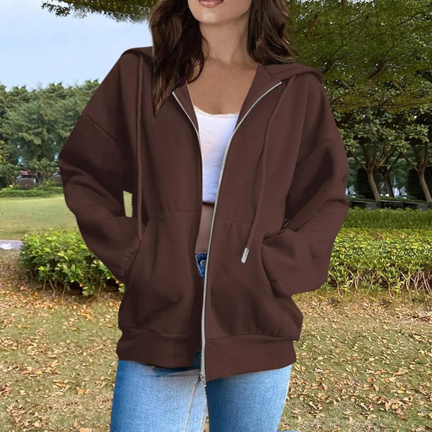 BDNXTV Womens Zip Up Hoodies Long Sleeve Sweatshirts Oversized Sweaters Casual Fashion Jackets Fall Outfits for Women 2024