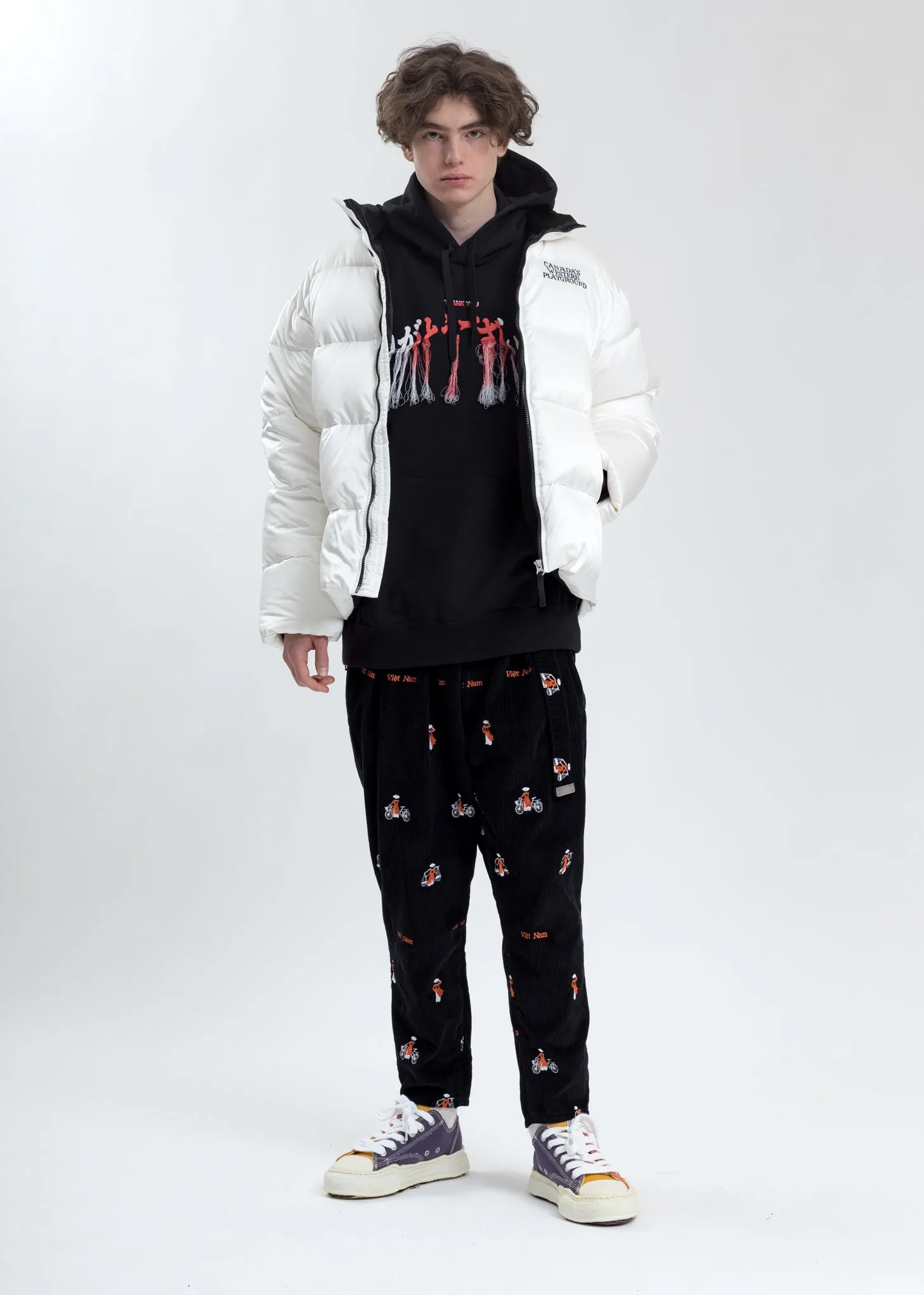Black Thank You Fringe Embroidery Hoodie
