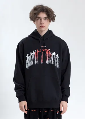 Black Thank You Fringe Embroidery Hoodie