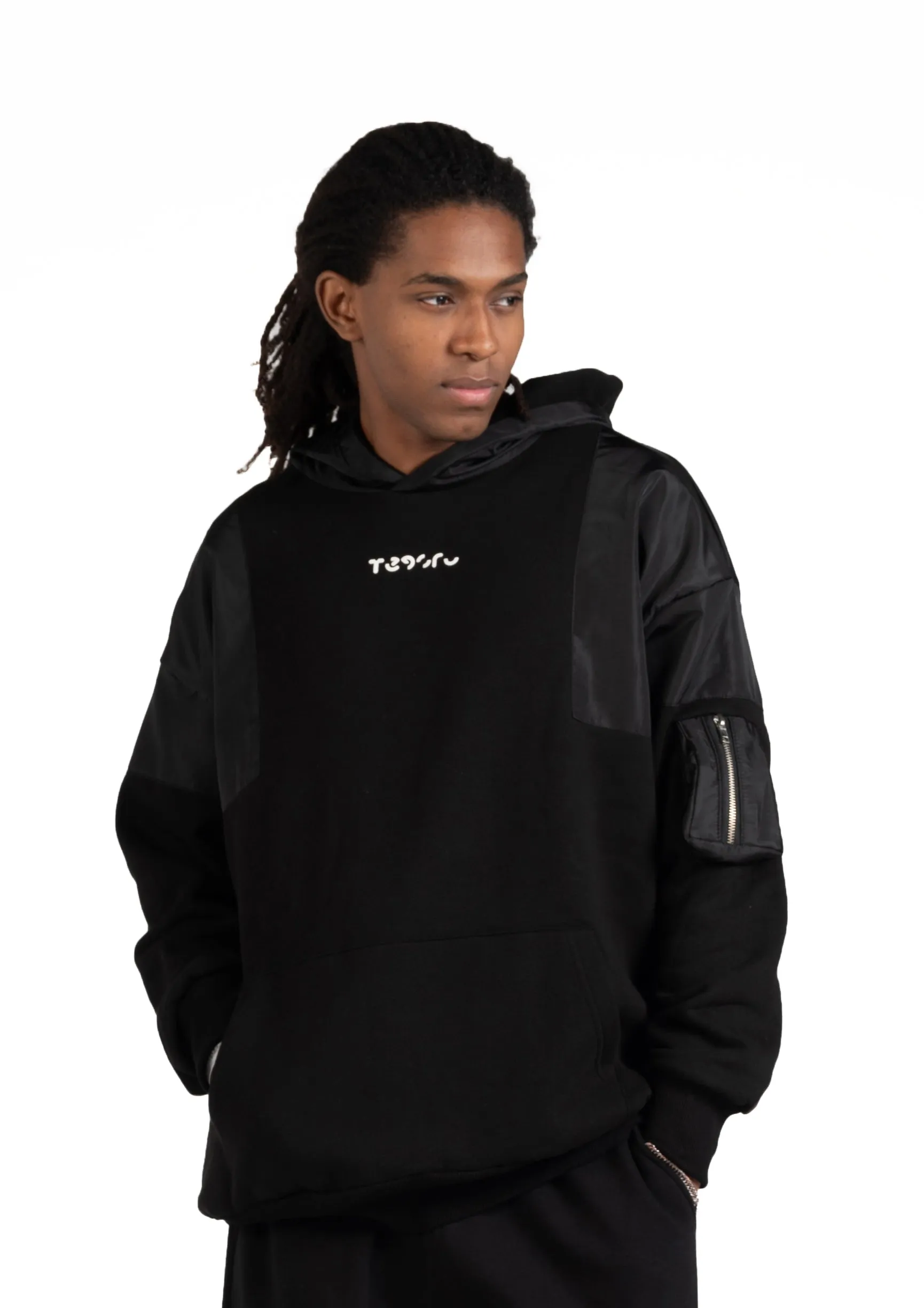 Black Waterproof Hoodie  Zipper pocket .