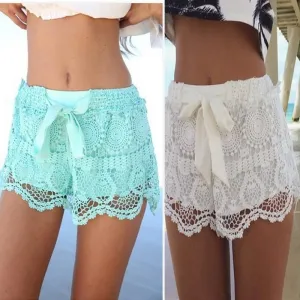 Bowknots Lace Irregular High Waist Beach Hot Shorts