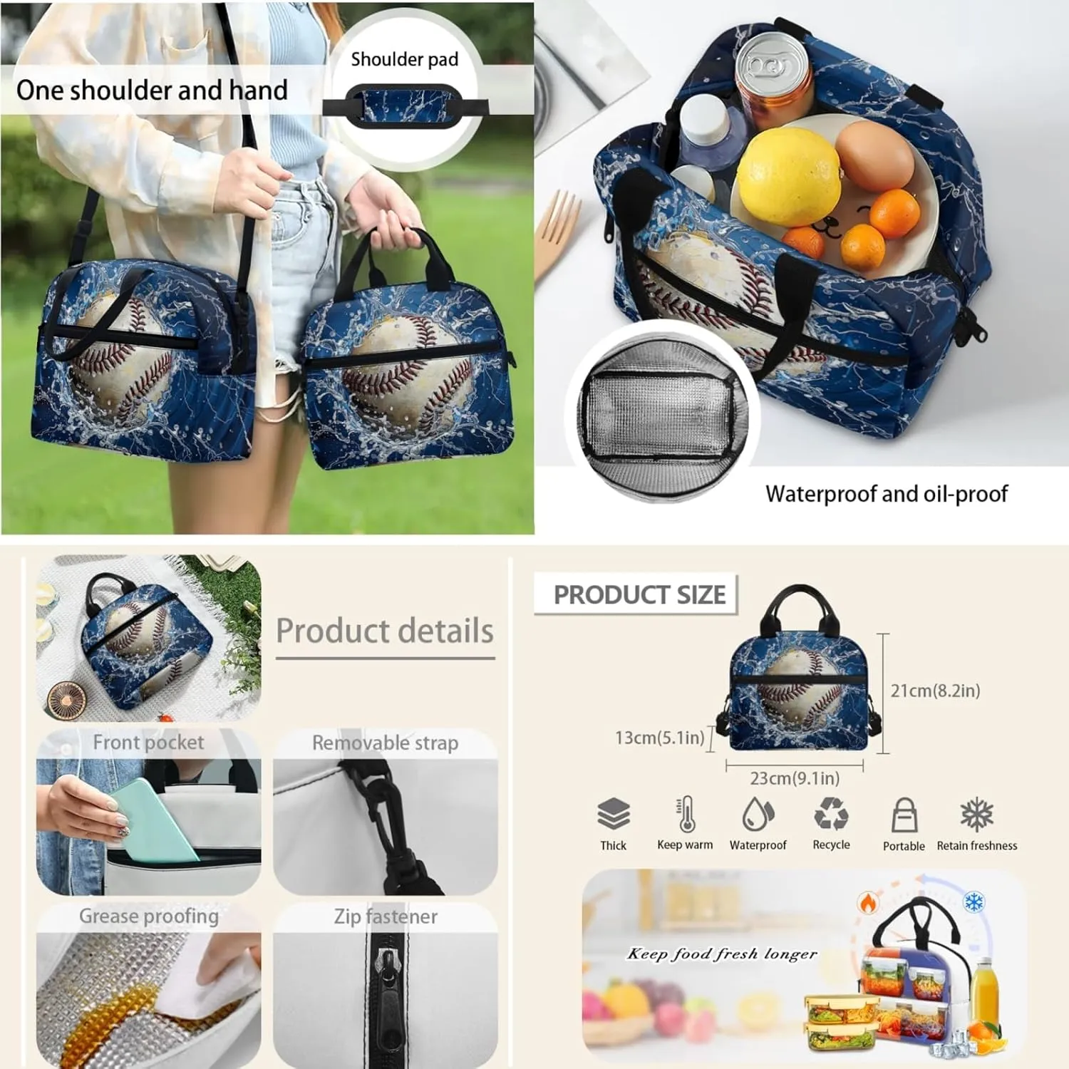 Boys Baseball Backpack 3 Pcs Set for 4-12 Years Kids Book Bag with Lunch Box for Preschool Elementary Children Bookbag with Water Bottle for Child 17 Inch Daypack