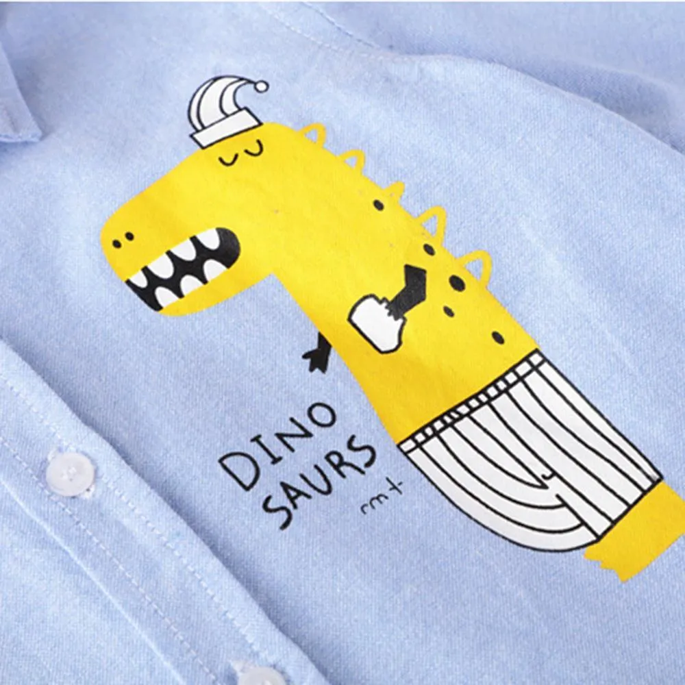 Boys Cartoon Letter Printed Lapel Solid Shirts Wholesale