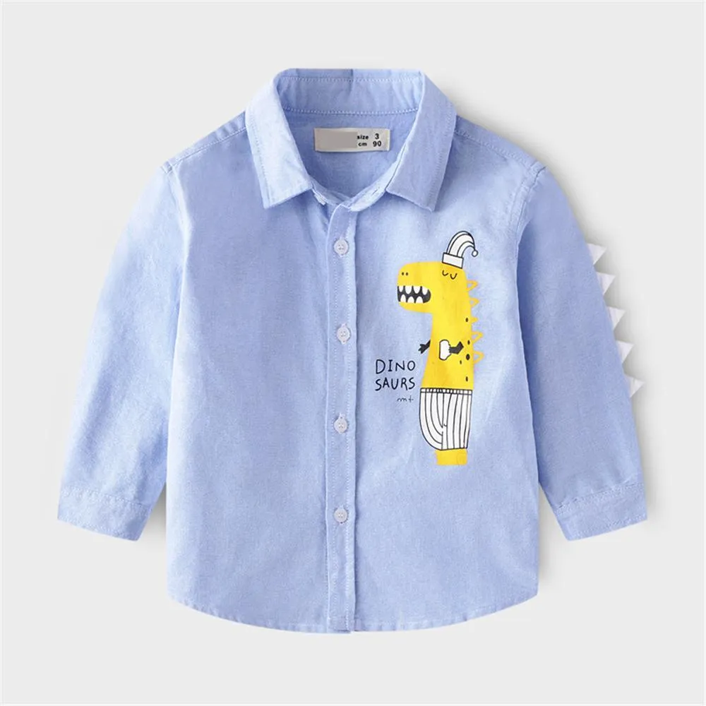 Boys Cartoon Letter Printed Lapel Solid Shirts Wholesale