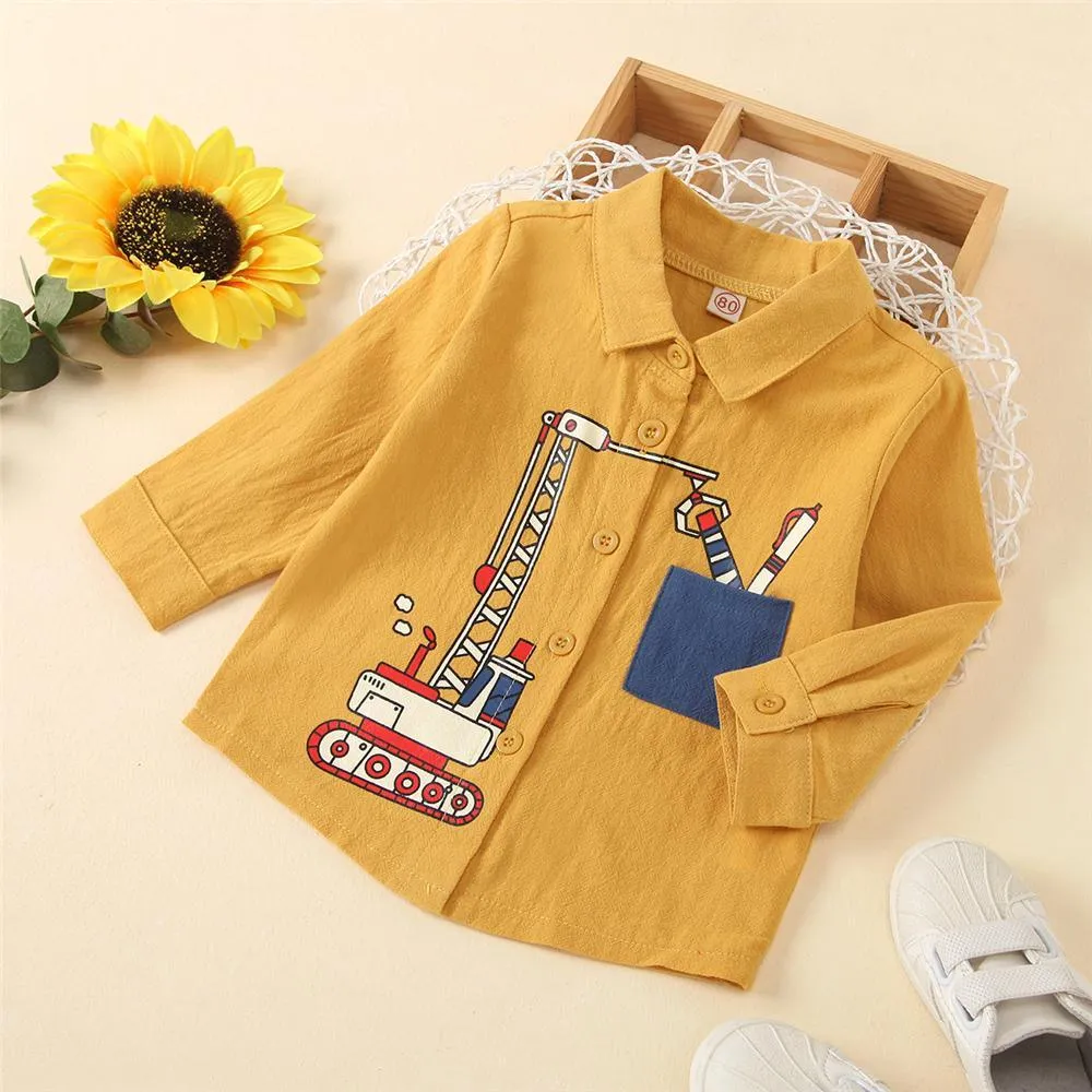 Boys Cartoon Toy Crane Printed Long-Sleeve Shirts Wholesale Boy Clothes
