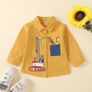 Boys Cartoon Toy Crane Printed Long-Sleeve Shirts Wholesale Boy Clothes