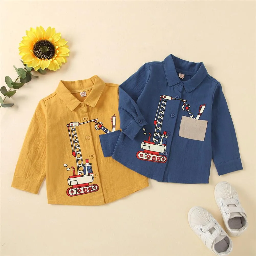 Boys Cartoon Toy Crane Printed Long-Sleeve Shirts Wholesale Boy Clothes