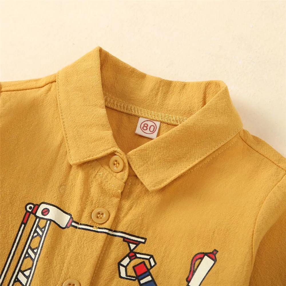 Boys Cartoon Toy Crane Printed Long-Sleeve Shirts Wholesale Boy Clothes