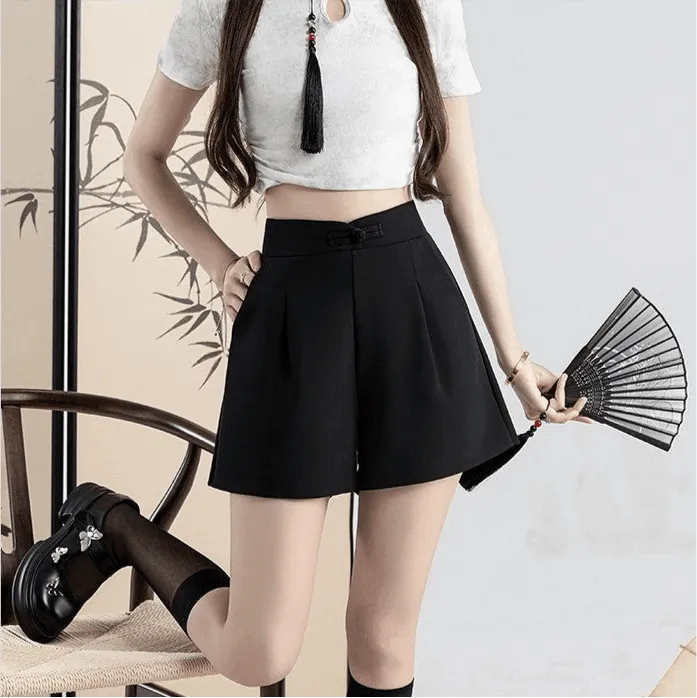 Buckle High Waisted Casual Wide Leg Shorts