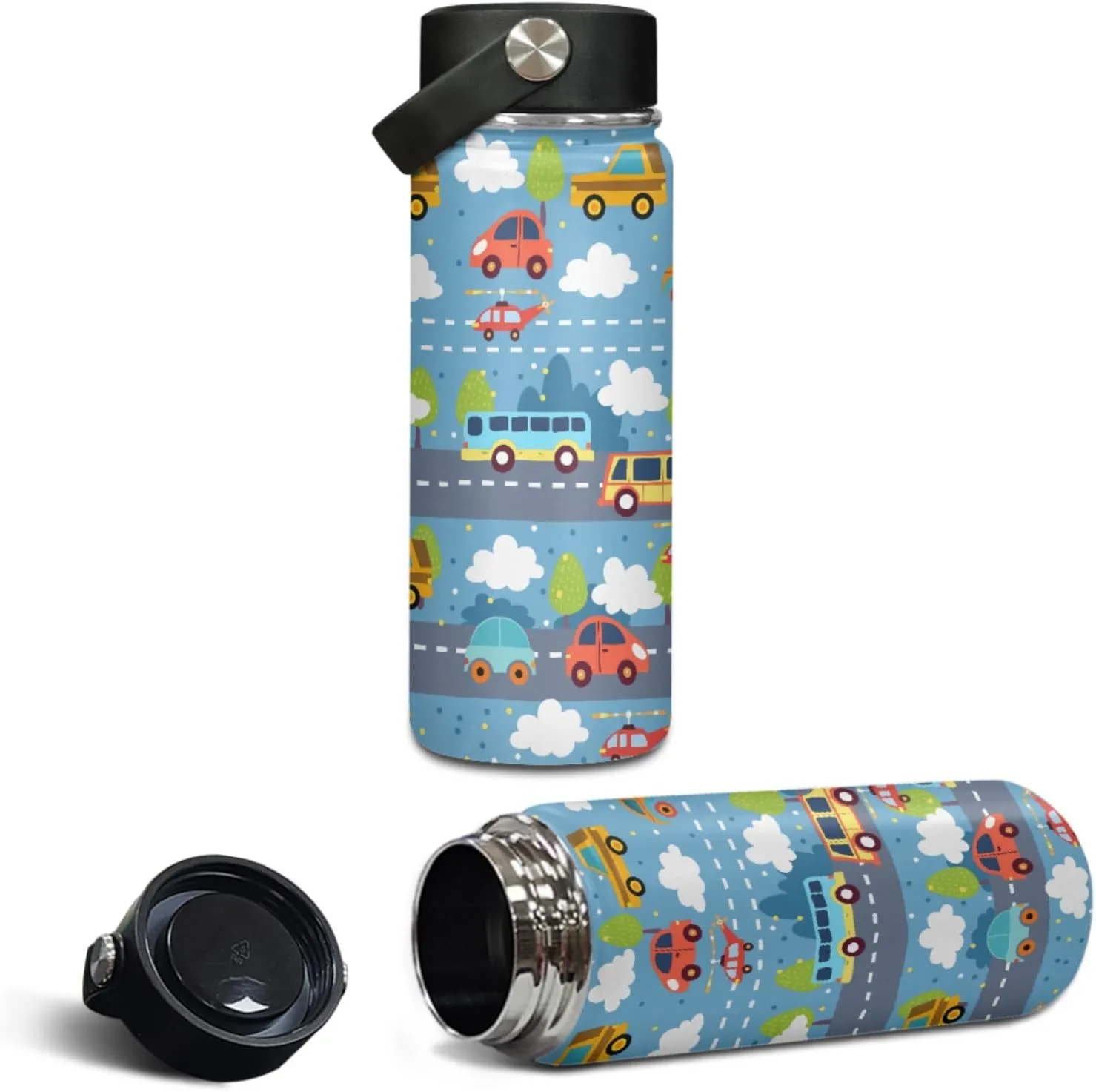 Car Boys 3 Pcs Backpack Set with Lunch Box Water Bottle for Elementary Kids Bookbag Large Daypack for Age 3-9 Children School Bag for Girls 17 Inch Book Bags