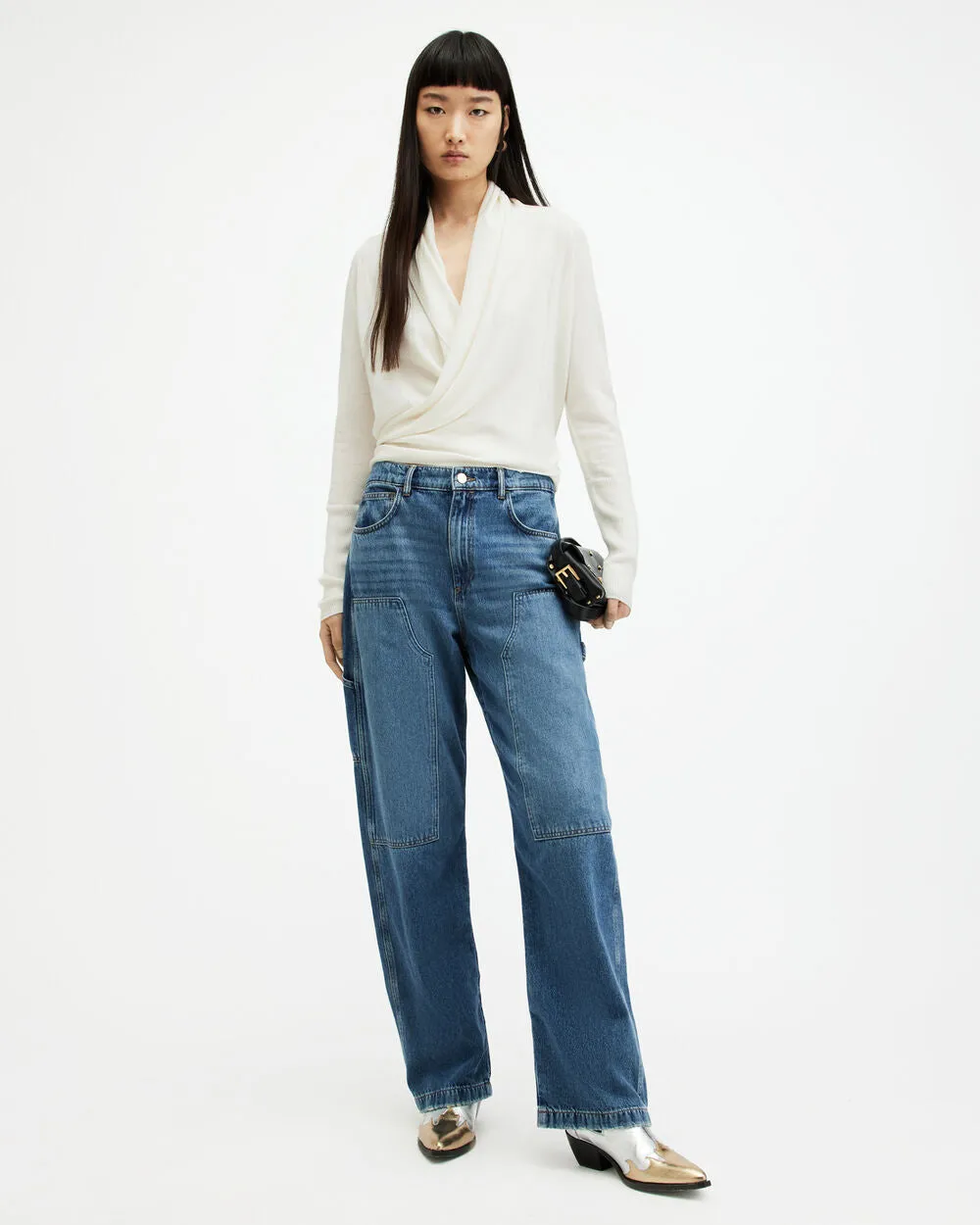Cardigan Wasson Merino Waterfall Pirate AllSaints, white chalk