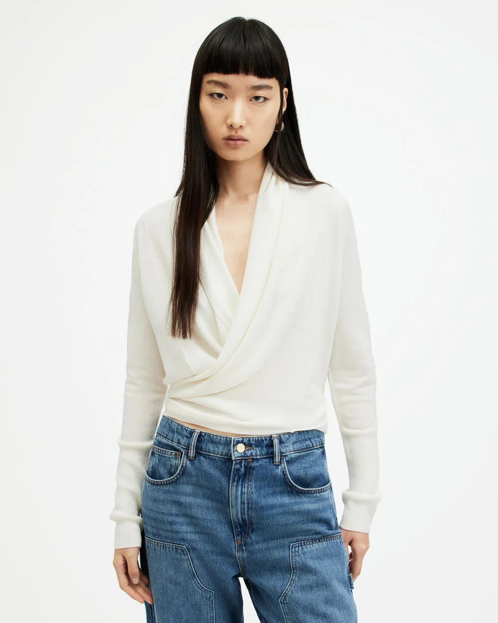 Cardigan Wasson Merino Waterfall Pirate AllSaints, white chalk