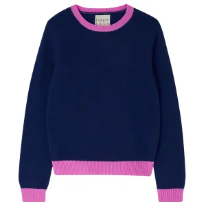 Cashmere Contrast Crew in Denim and Peony
