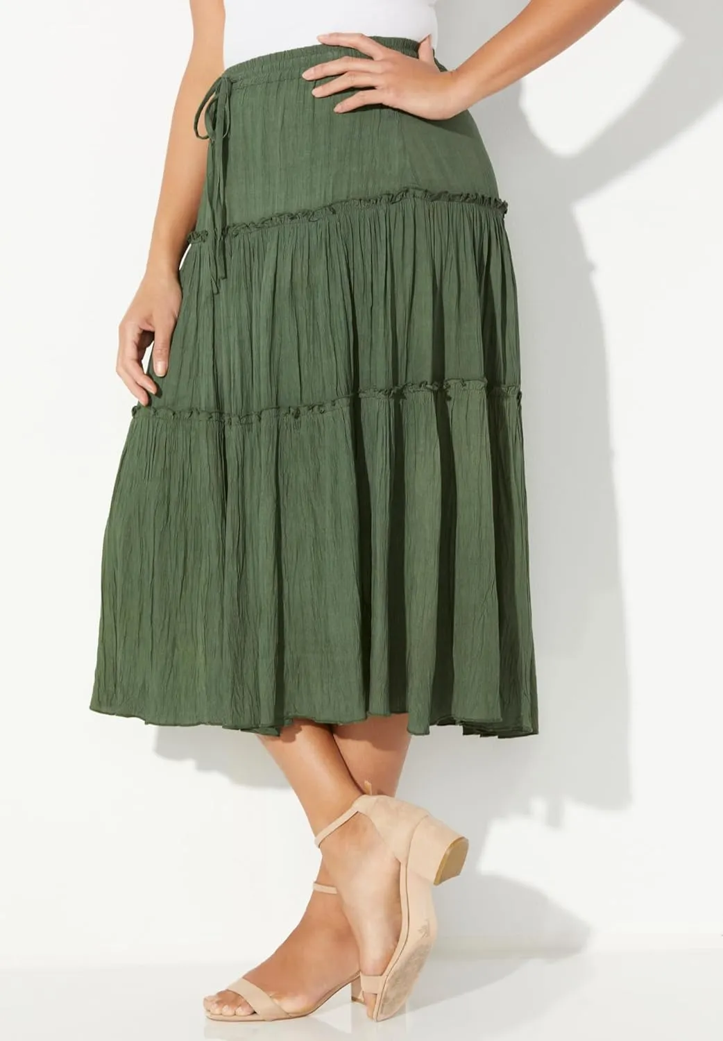Catherines Women's Plus Size Tiered Midi Skirt