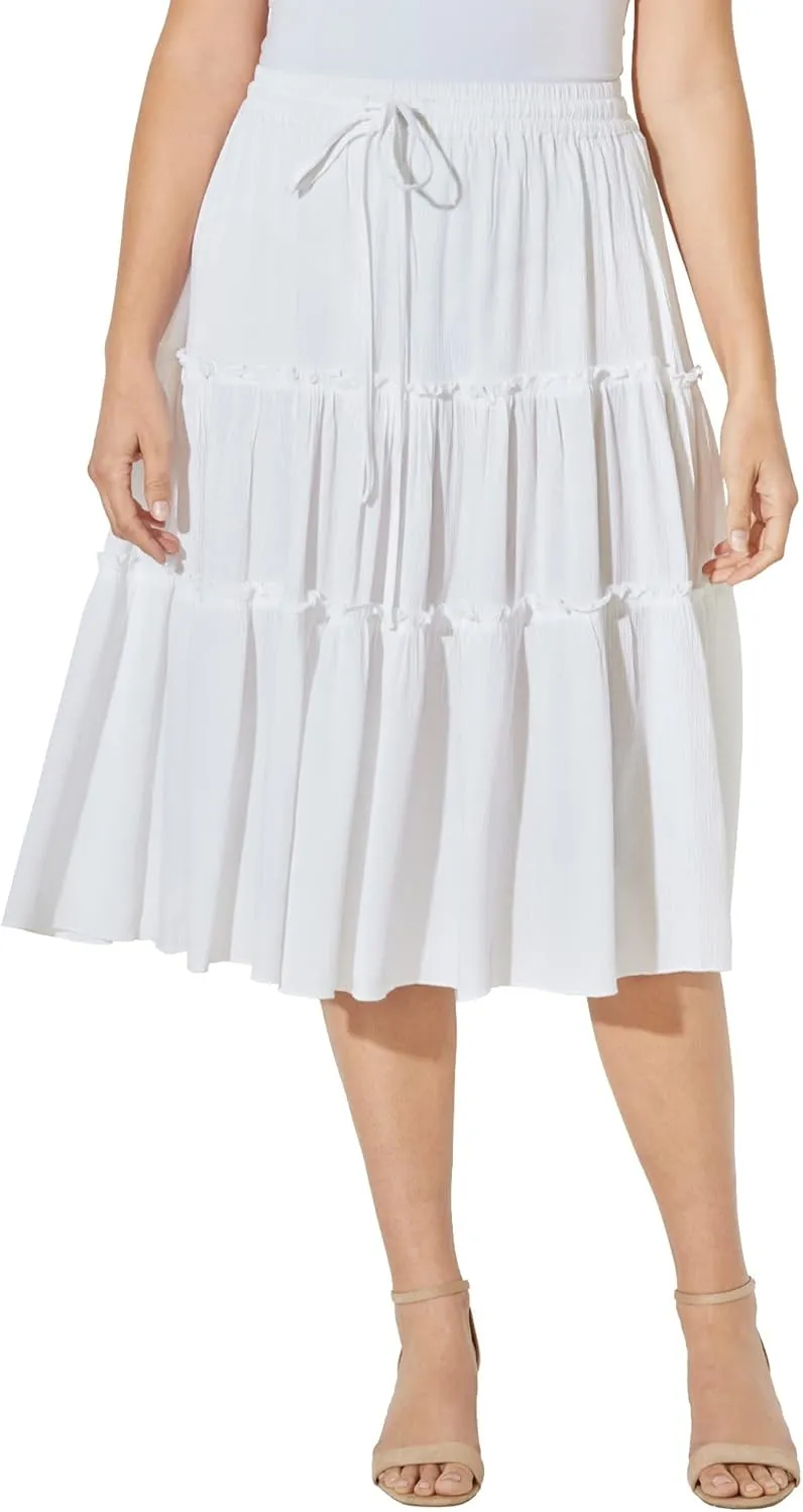 Catherines Women's Plus Size Tiered Midi Skirt