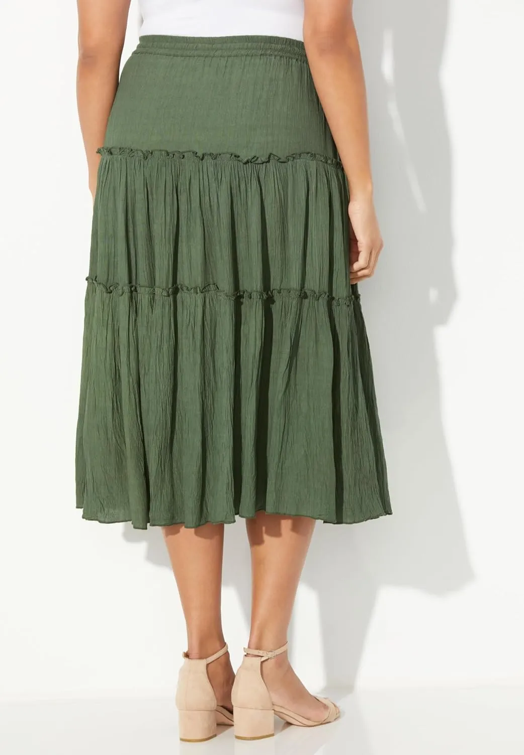 Catherines Women's Plus Size Tiered Midi Skirt