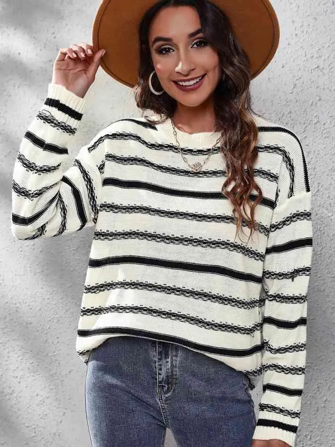 Cold Season In Style Long Sleeve Striped Sweater