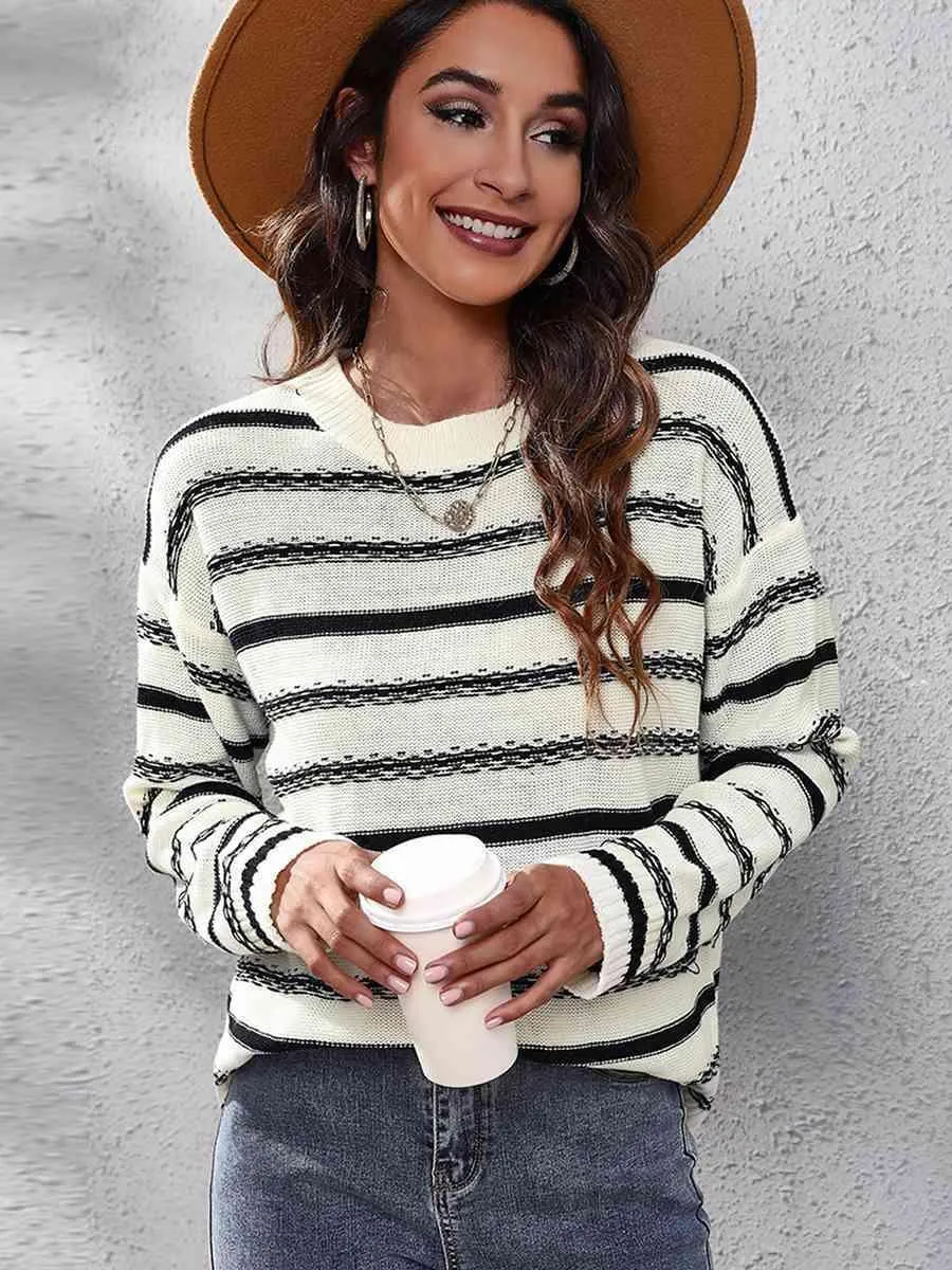 Cold Season In Style Long Sleeve Striped Sweater