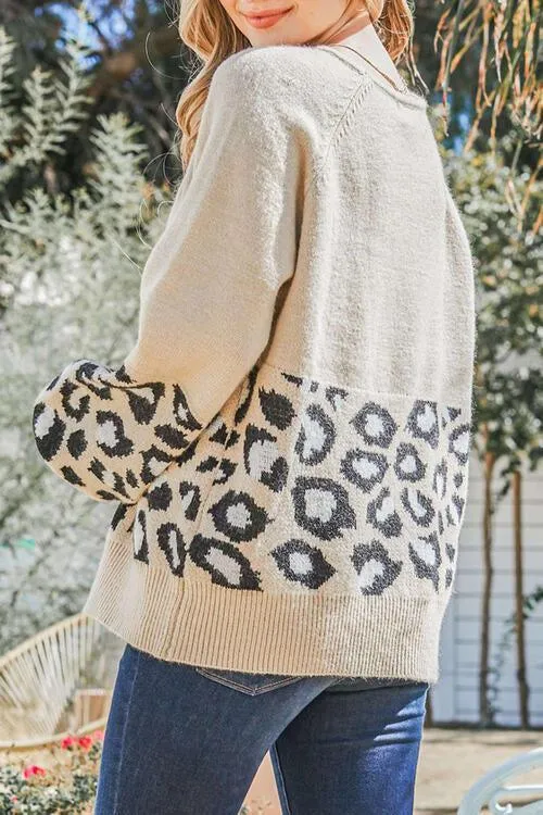 Comfy Wild Knit Crew Neck Leopard Print Sweater