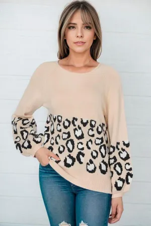 Comfy Wild Knit Crew Neck Leopard Print Sweater