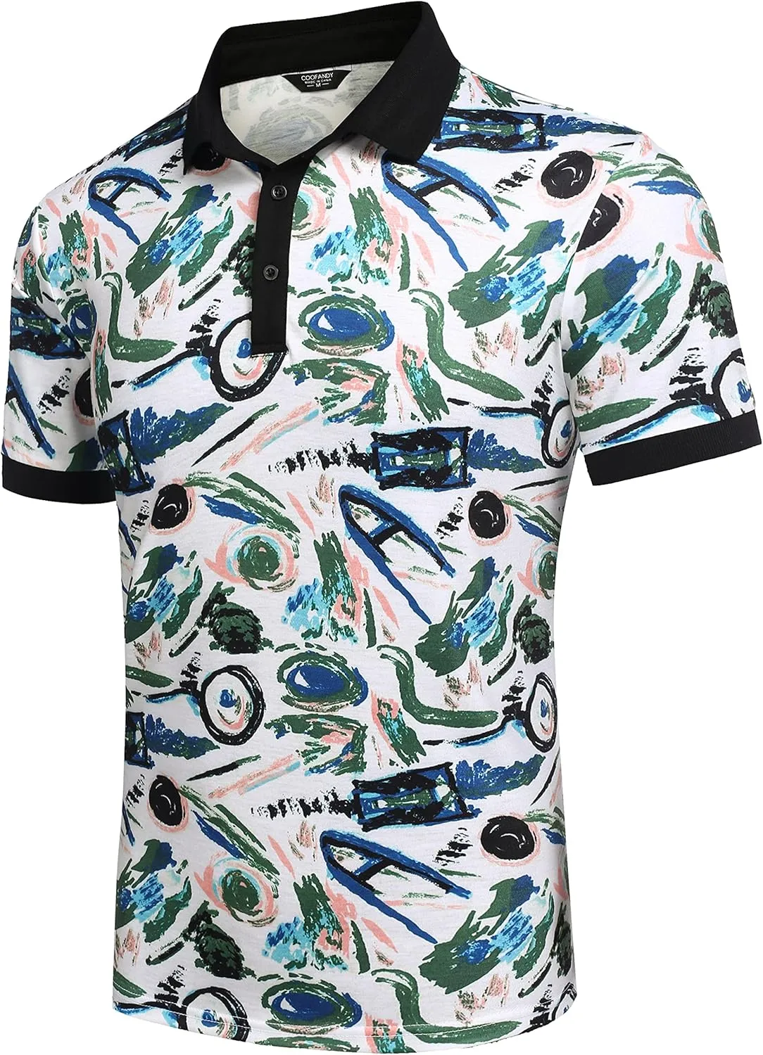 COOFANDY Mens Casual Short Sleeve Polo Shirts Slim Fit Paisley Polo T Shirts Floral Print Shirt