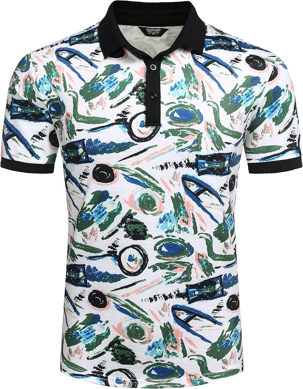 COOFANDY Mens Casual Short Sleeve Polo Shirts Slim Fit Paisley Polo T Shirts Floral Print Shirt