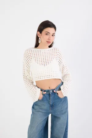 Crew Neck Hole Crop Knitwear Sweater